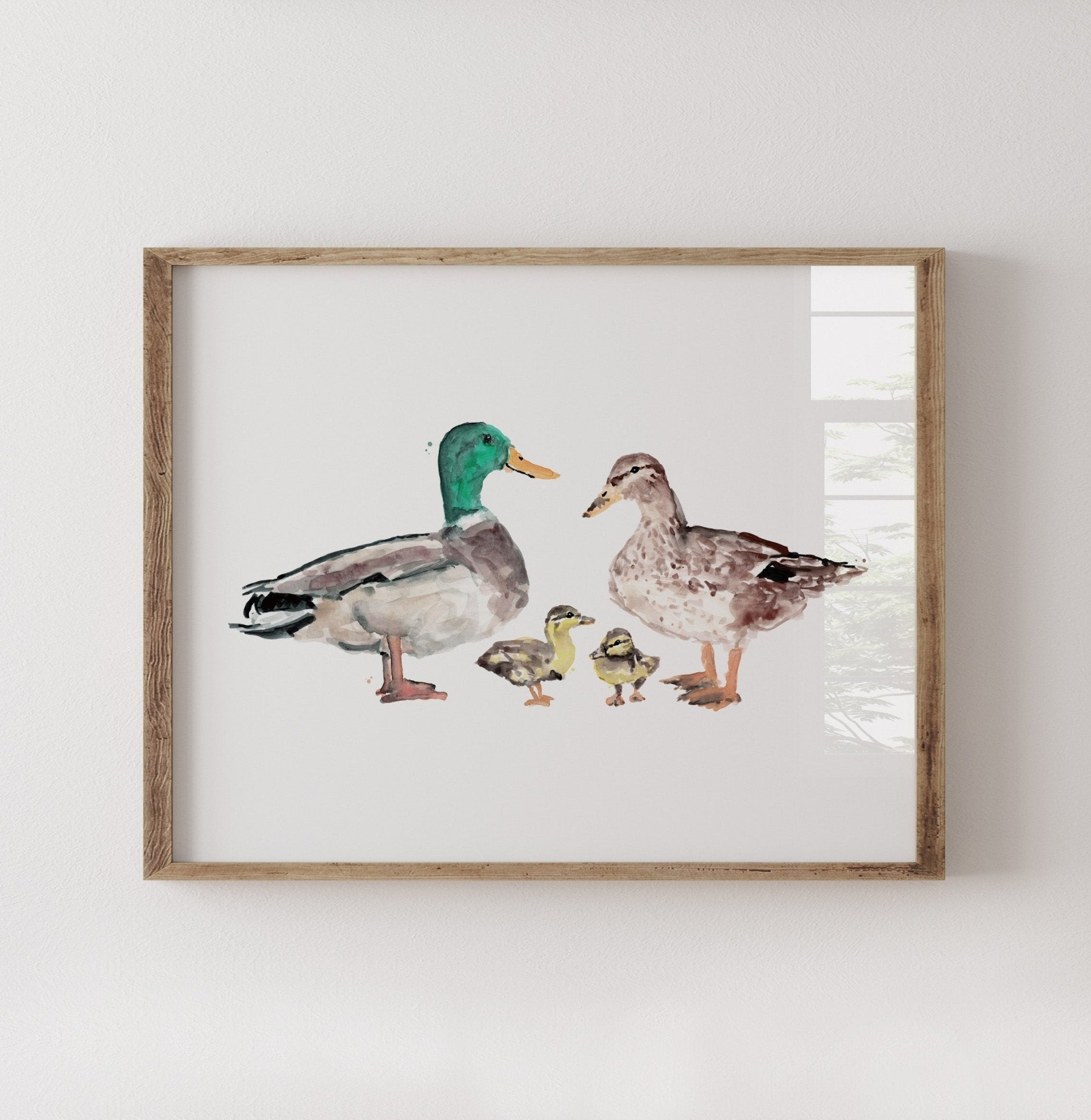 Duck Family of 4 Farm Animal Watercolor Art Print - Moon Rock Prints