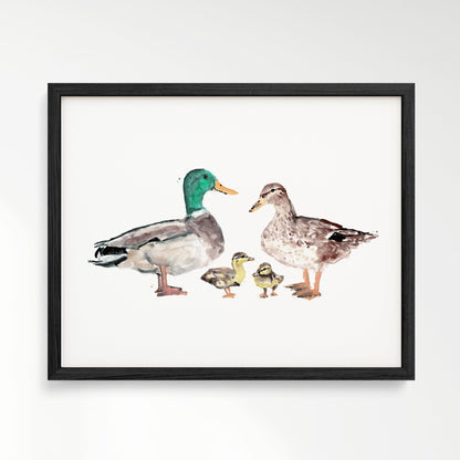 Duck Family of 4 Farm Animal Watercolor Art Print - Art Prints - Moon Rock Prints