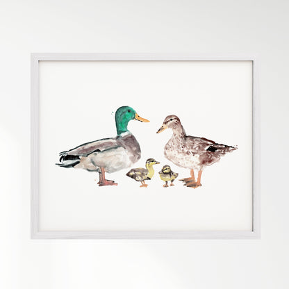 Duck Family of 4 Farm Animal Watercolor Art Print - Art Prints - Moon Rock Prints