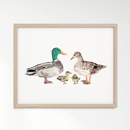 Duck Family of 4 Farm Animal Watercolor Art Print - Art Prints - Moon Rock Prints