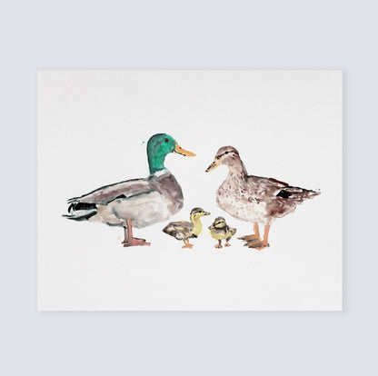 Duck Family of 4 Farm Animal Watercolor Art Print - Art Prints - Moon Rock Prints