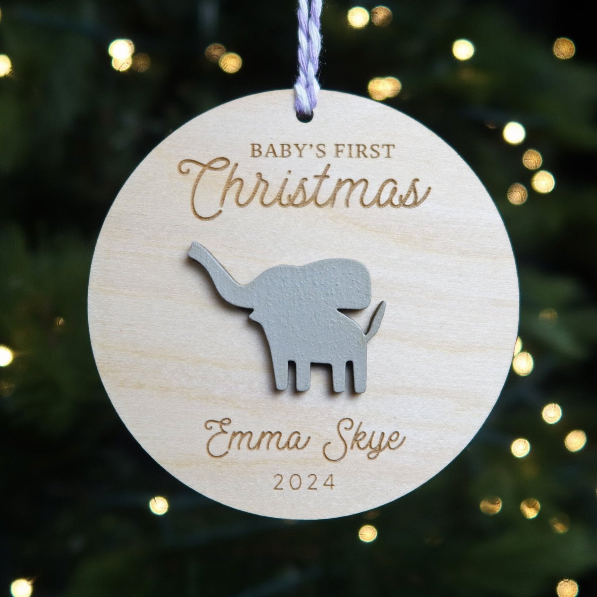 Elephant Personalized Baby's First Christmas Ornament 2024 – Moon