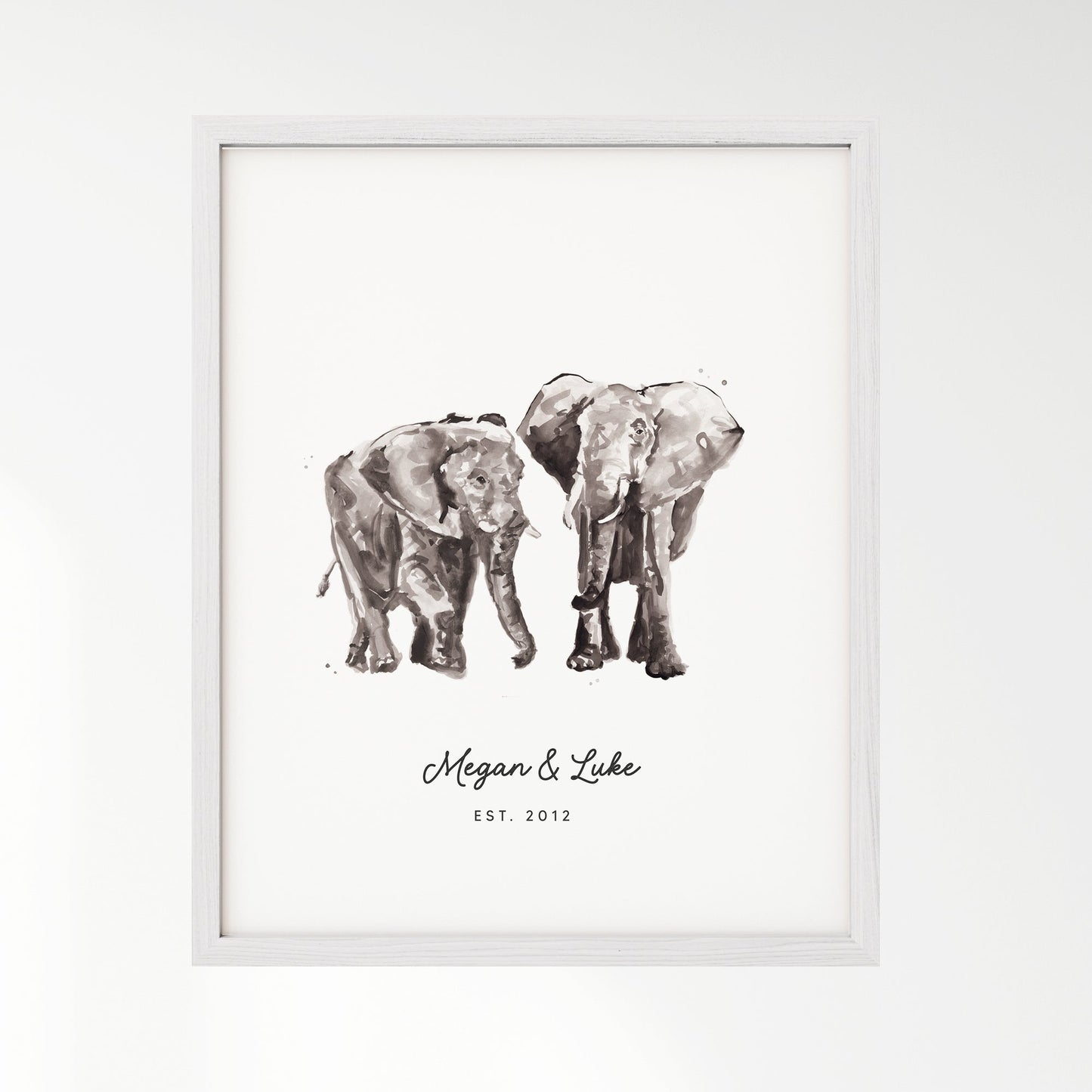 Elephant Couple Personalized Watercolor Art Print - Art Prints - Moon Rock Prints