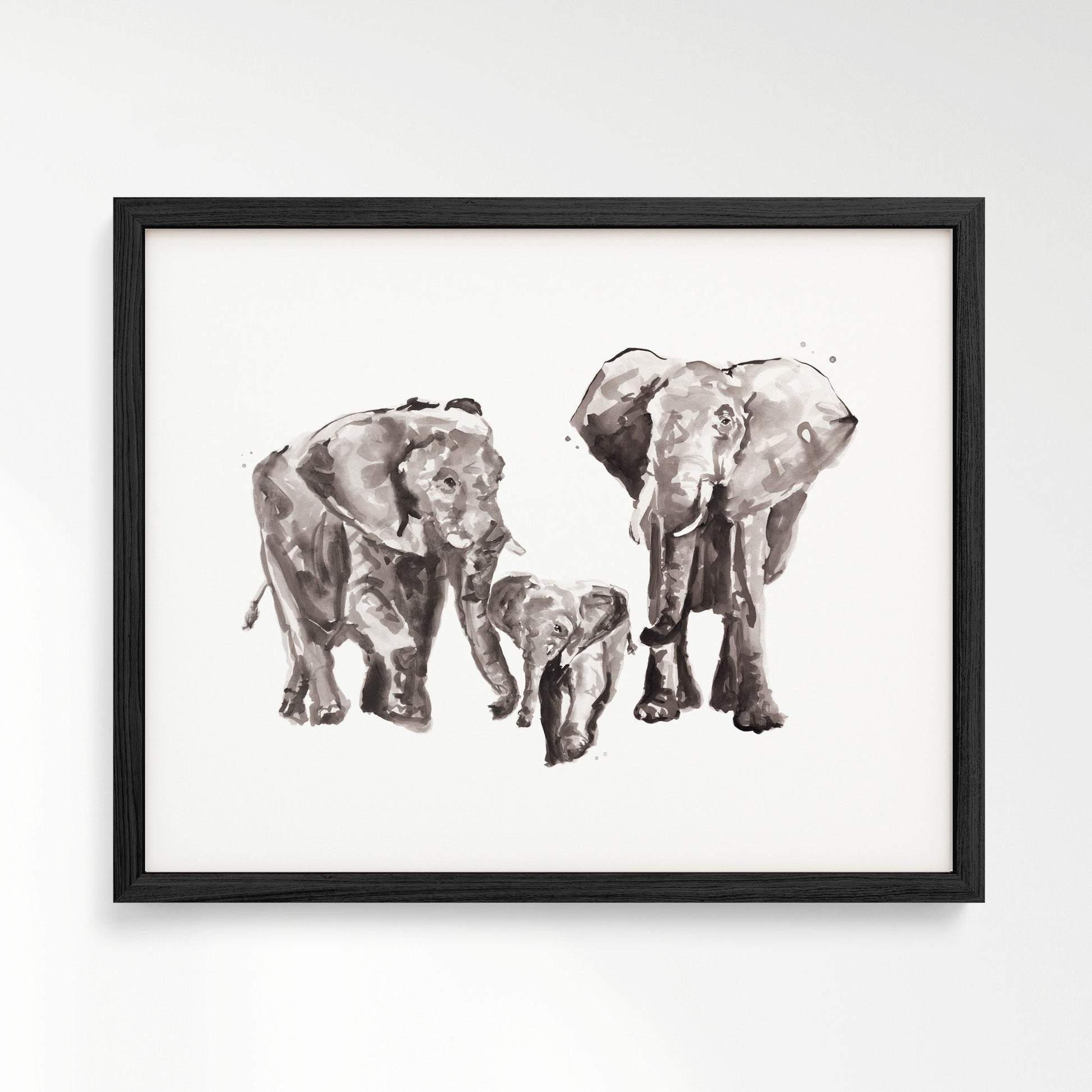 Elephant Family of 3 Safari Animal Watercolor Art Print - Art Prints - Moon Rock Prints