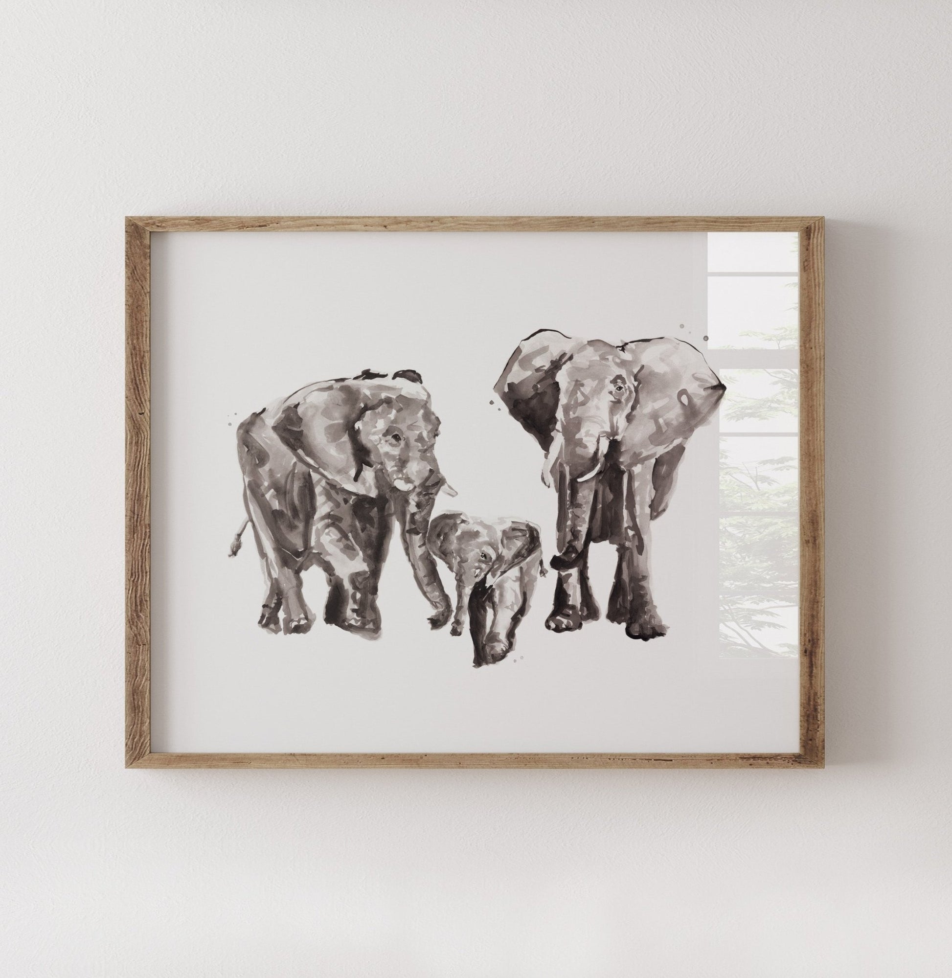 Elephant Family of 3 Safari Animal Watercolor Art Print - Art Prints - Moon Rock Prints