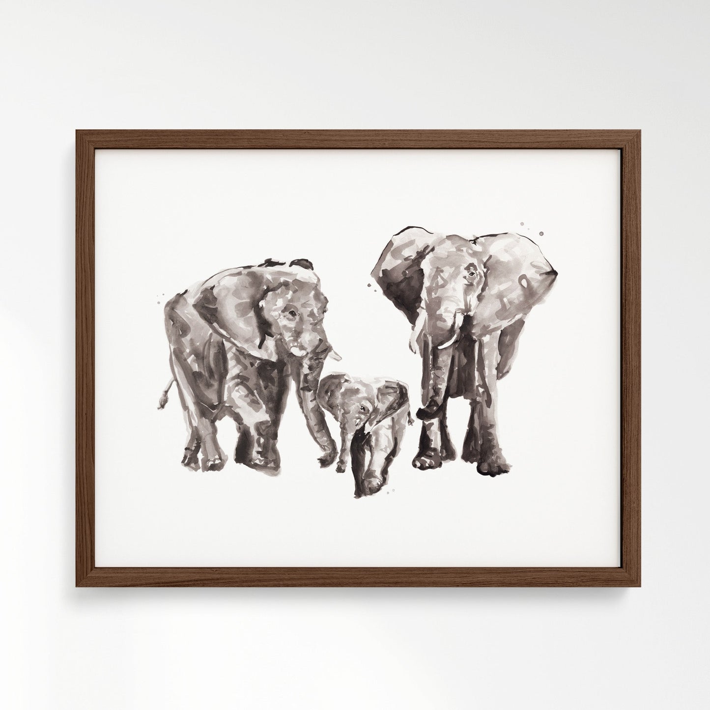 Elephant Family of 3 Safari Animal Watercolor Art Print - Art Prints - Moon Rock Prints