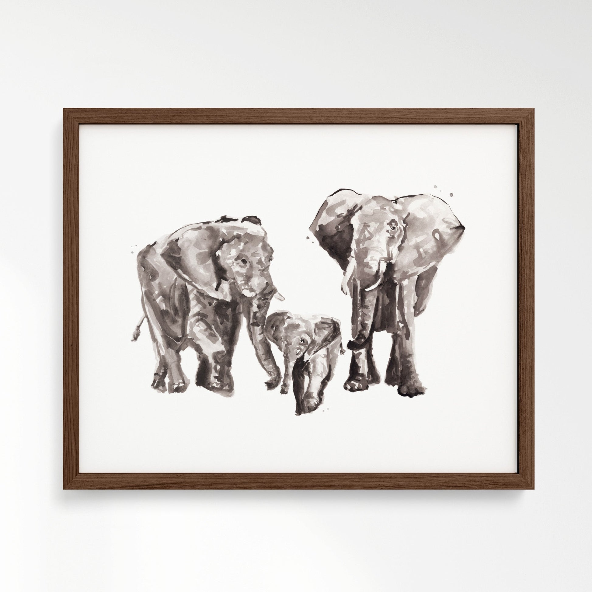 Elephant Family of 3 Safari Animal Watercolor Art Print - Art Prints - Moon Rock Prints