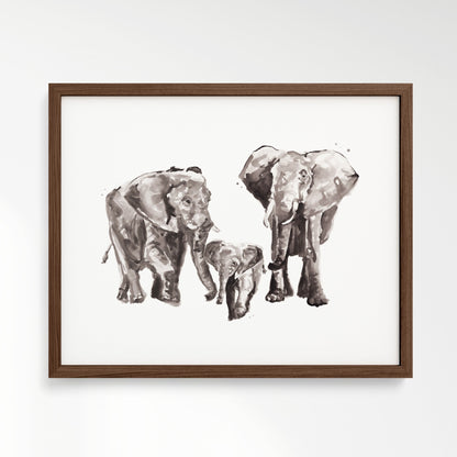 Elephant Family of 3 Safari Animal Watercolor Art Print - Art Prints - Moon Rock Prints