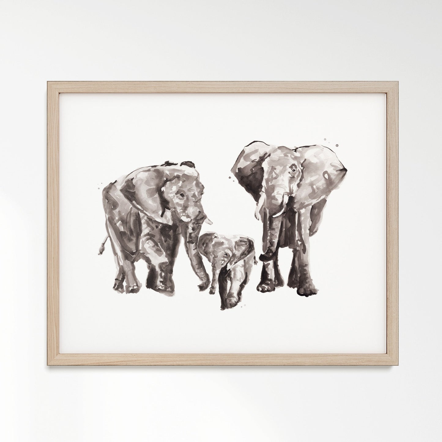 Elephant Family of 3 Safari Animal Watercolor Art Print - Art Prints - Moon Rock Prints