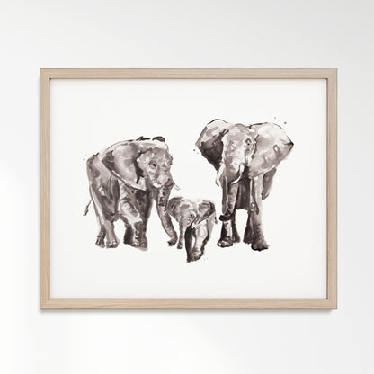 Elephant Family of 3 Safari Animal Watercolor Art Print - Art Prints - Moon Rock Prints