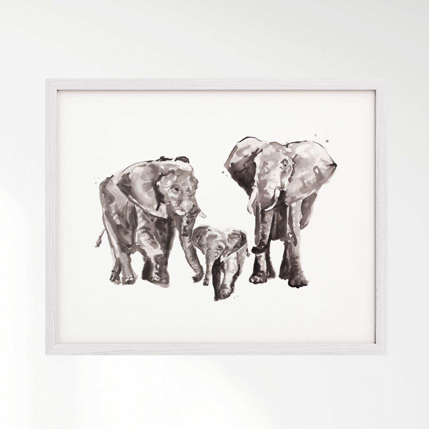 Elephant Family of 3 Safari Animal Watercolor Art Print - Art Prints - Moon Rock Prints
