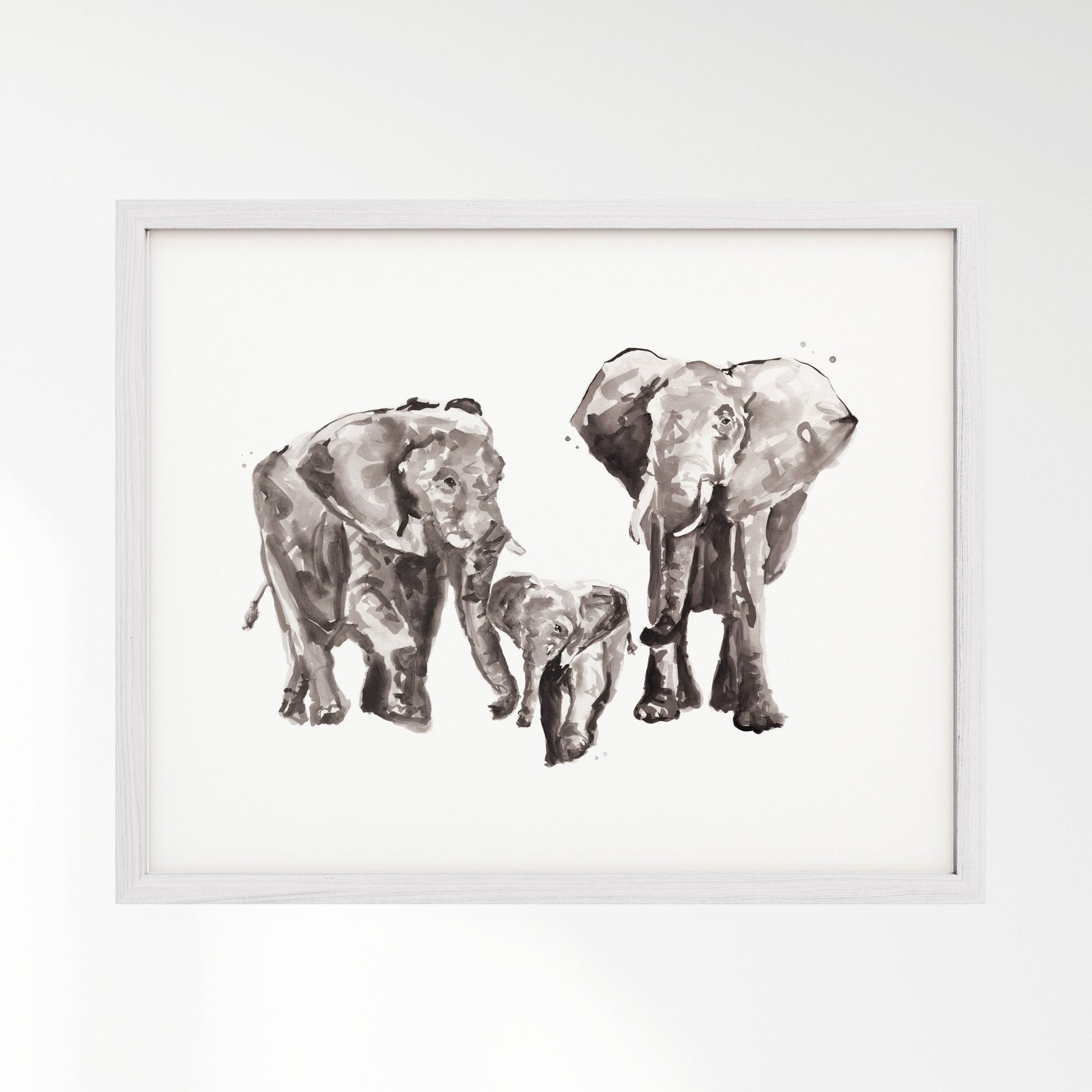 Elephant Family of 3 Safari Animal Watercolor Art Print - Art Prints - Moon Rock Prints