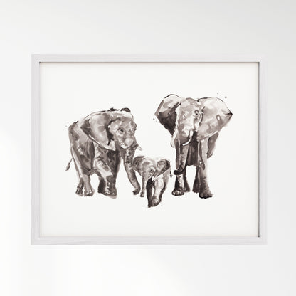 Elephant Family of 3 Safari Animal Watercolor Art Print - Art Prints - Moon Rock Prints