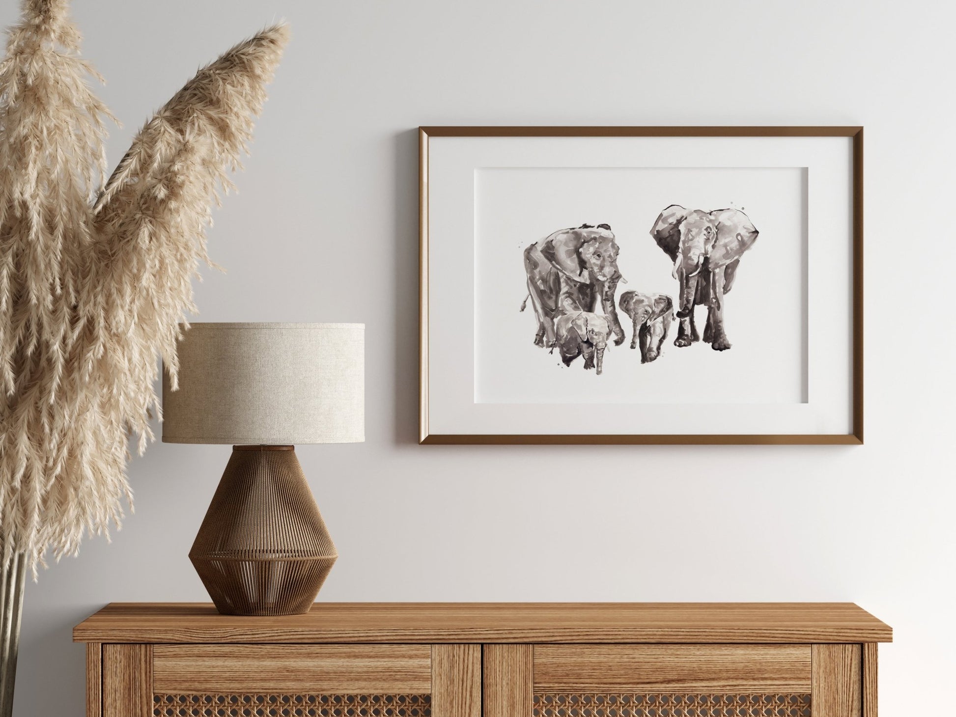 Elephant Family of 4 Watercolor Art Print - Art Prints - Moon Rock Prints