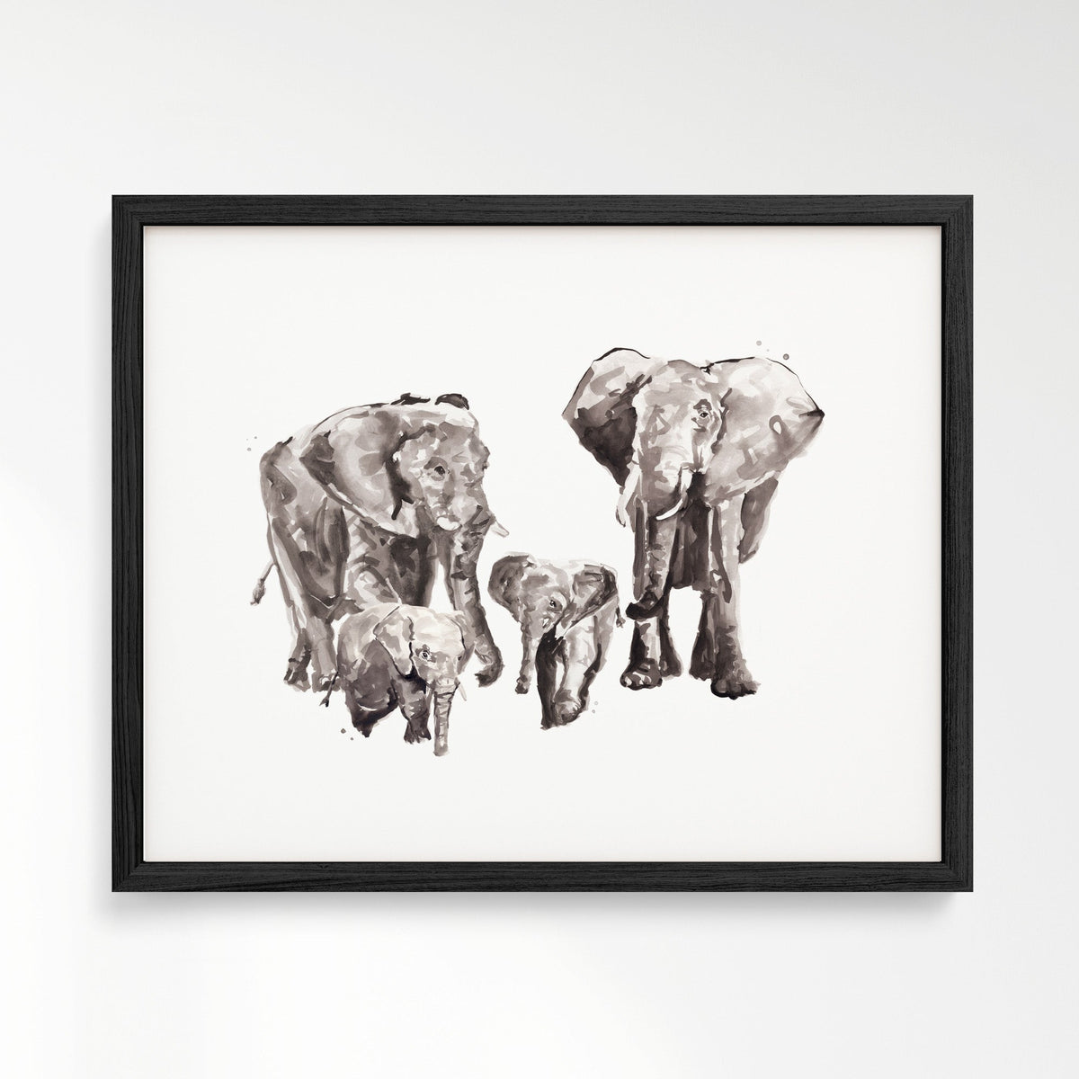 Elephant Family of 4 Watercolor Art Print - Art Prints - Moon Rock Prints