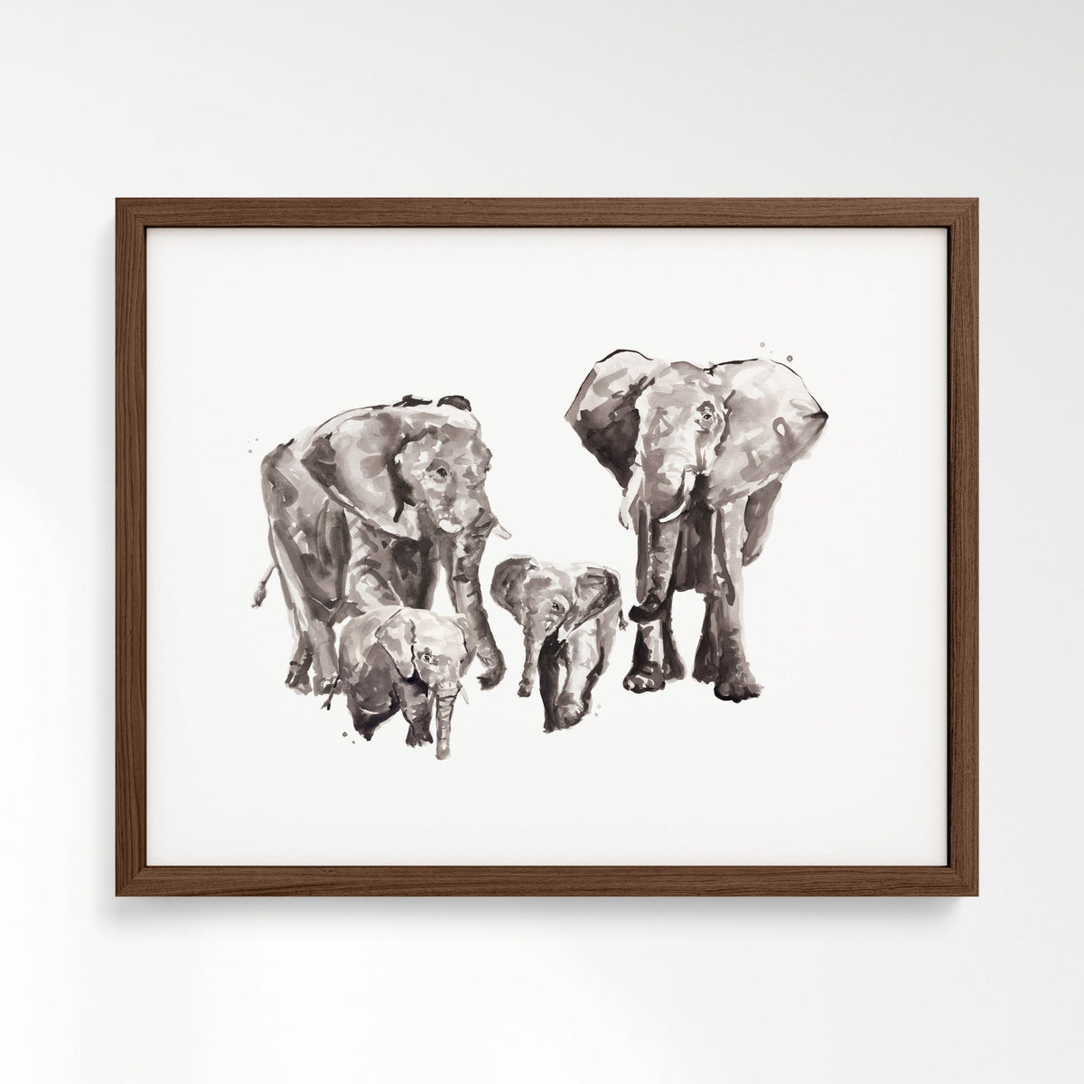 Elephant Family of 4 Watercolor Art Print - Art Prints - Moon Rock Prints