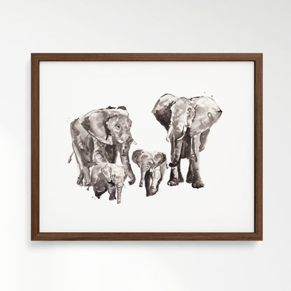 Elephant Family of 4 Watercolor Art Print - Art Prints - Moon Rock Prints