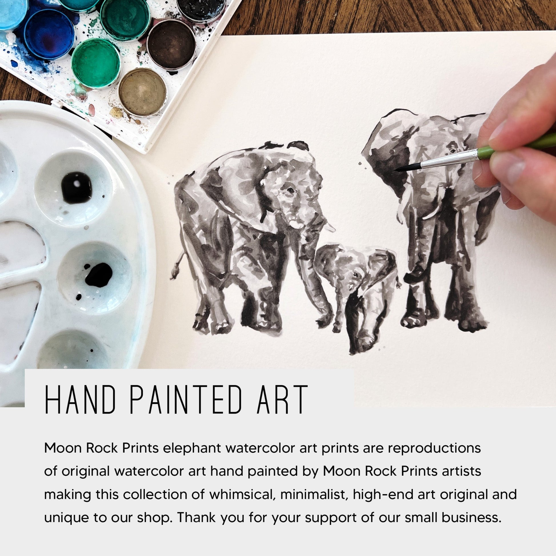 Elephant Family of 4 Watercolor Art Print - Art Prints - Moon Rock Prints