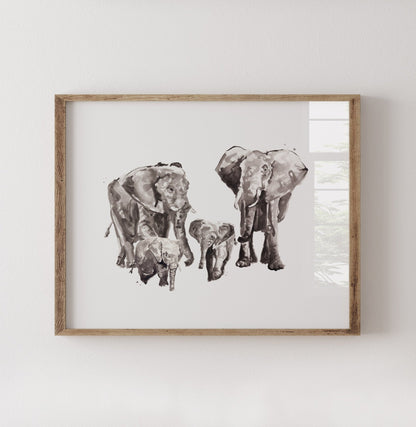 Elephant Family of 4 Watercolor Art Print - Art Prints - Moon Rock Prints