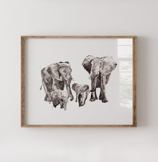 Elephant Family of 4 Watercolor Art Print - Art Prints - Moon Rock Prints