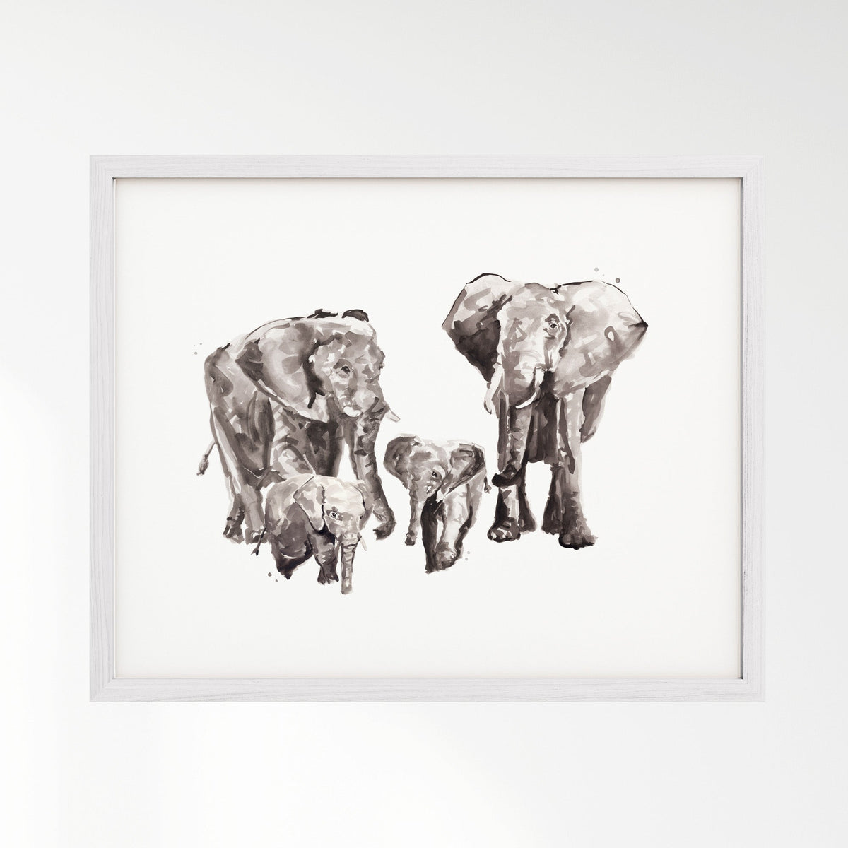Elephant Family of 4 Watercolor Art Print - Art Prints - Moon Rock Prints
