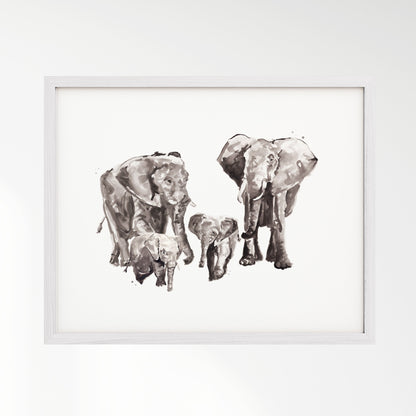 Elephant Family of 4 Watercolor Art Print - Art Prints - Moon Rock Prints