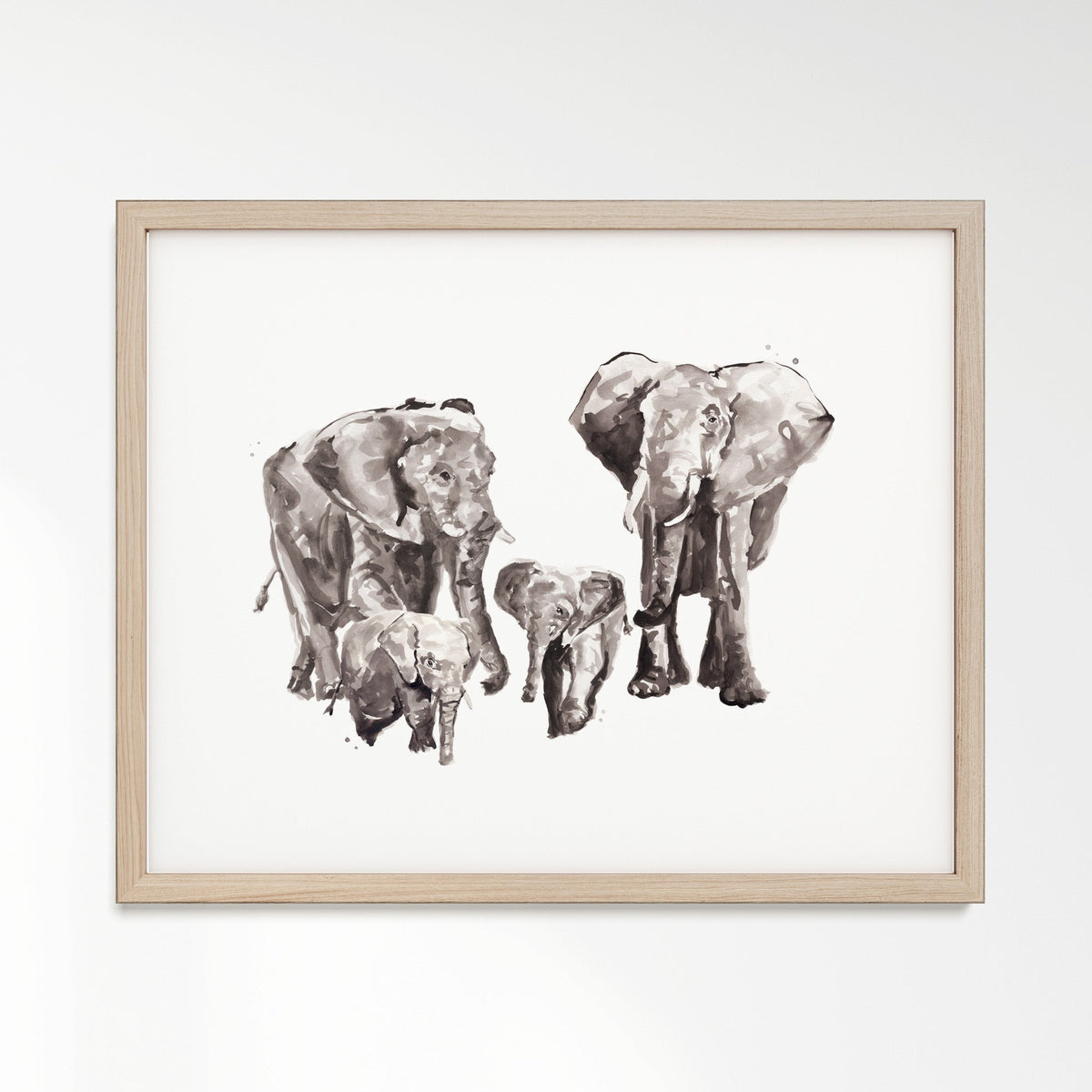 Elephant Family of 4 Watercolor Art Print - Art Prints - Moon Rock Prints