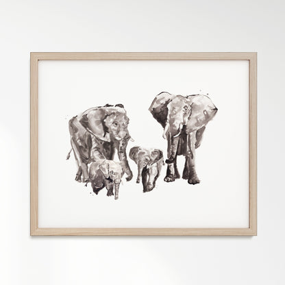 Elephant Family of 4 Watercolor Art Print - Art Prints - Moon Rock Prints