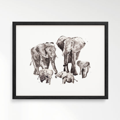 Elephant Family of 5 Watercolor Art Print - Art Prints - Moon Rock Prints