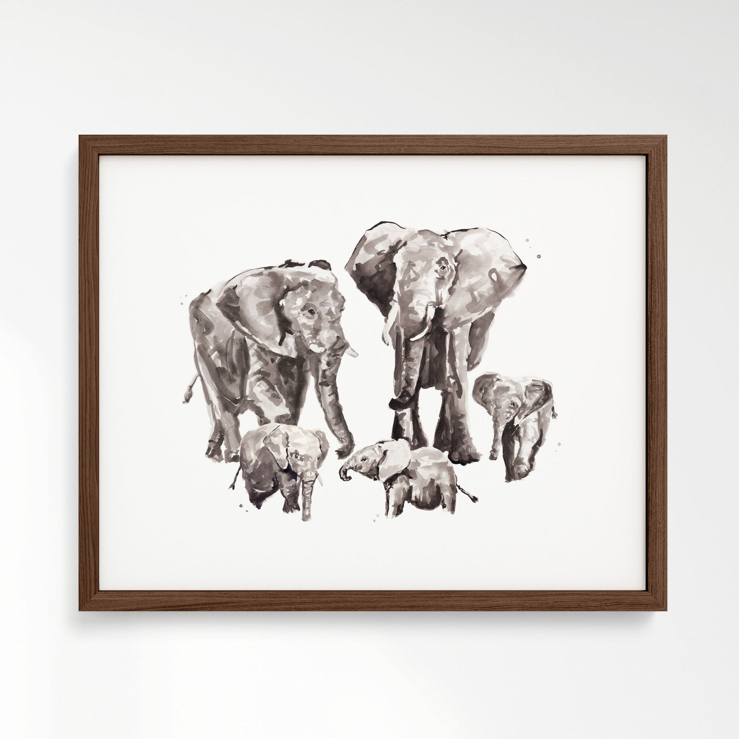 Elephant Family of 5 Watercolor Art Print - Art Prints - Moon Rock Prints