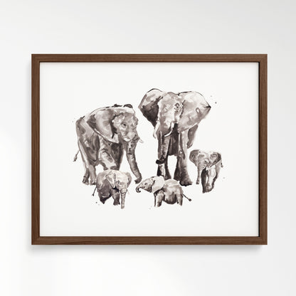 Elephant Family of 5 Watercolor Art Print - Art Prints - Moon Rock Prints