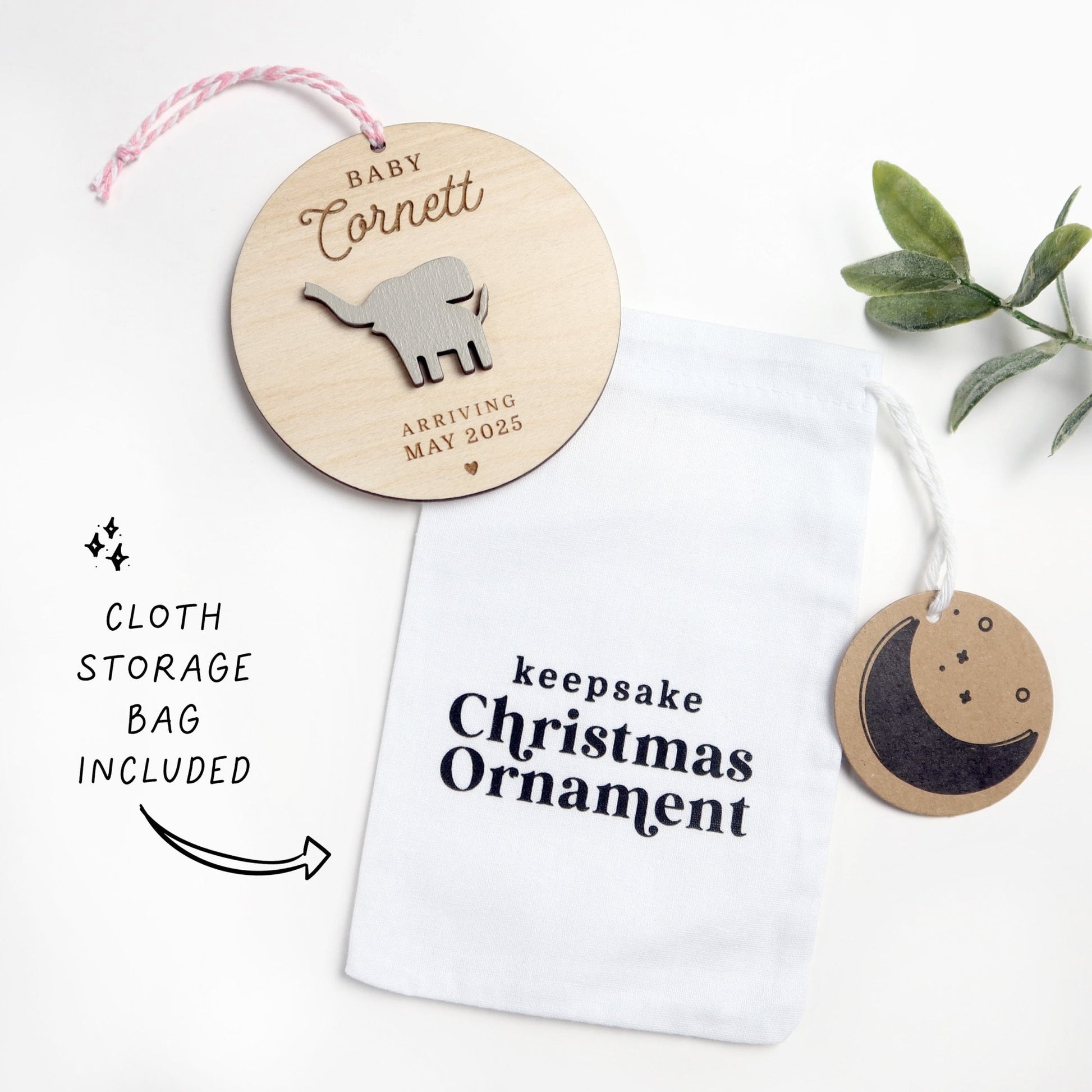 Elephant Pregnancy Announcement Ornament - Holiday Ornaments - Moon Rock Prints