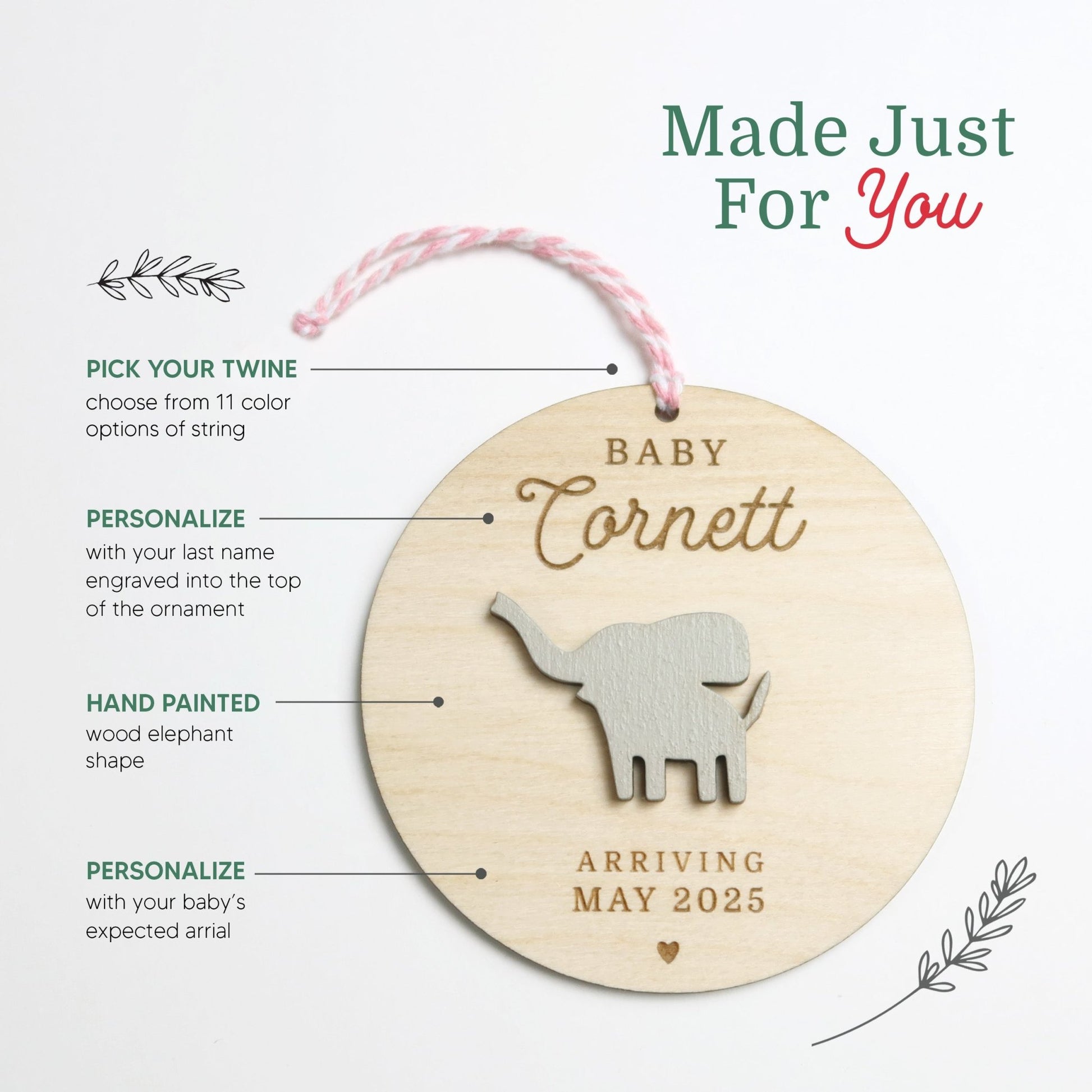 Elephant Pregnancy Announcement Ornament - Holiday Ornaments - Moon Rock Prints