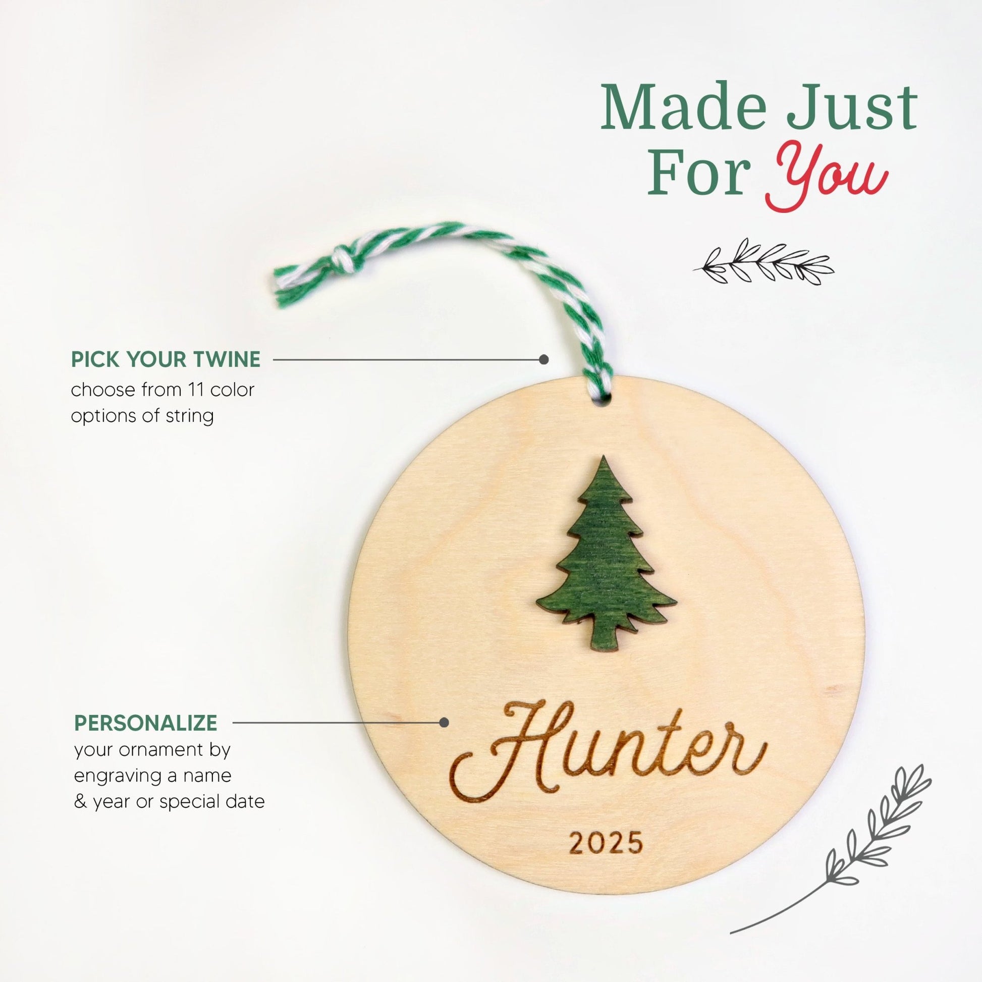Evergreen Tree Personalized Ornament - Holiday Ornaments - Moon Rock Prints