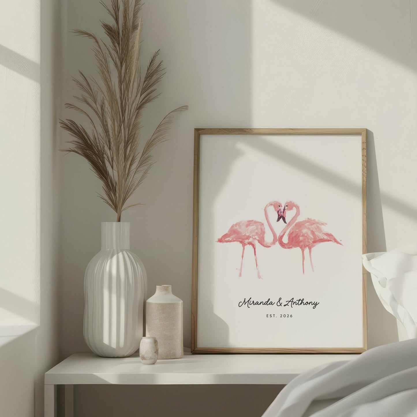 Flamingo Couple Personalized Watercolor Art Print - Art Prints - Moon Rock Prints