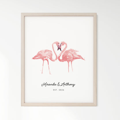 Flamingo Couple Personalized Watercolor Art Print - Art Prints - Moon Rock Prints