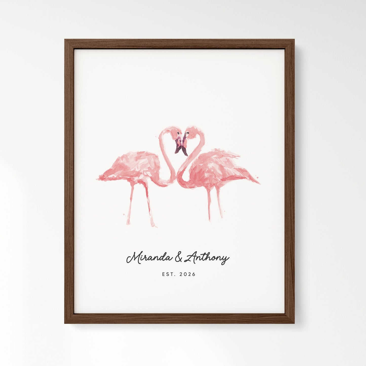 Flamingo Couple Personalized Watercolor Art Print - Art Prints - Moon Rock Prints