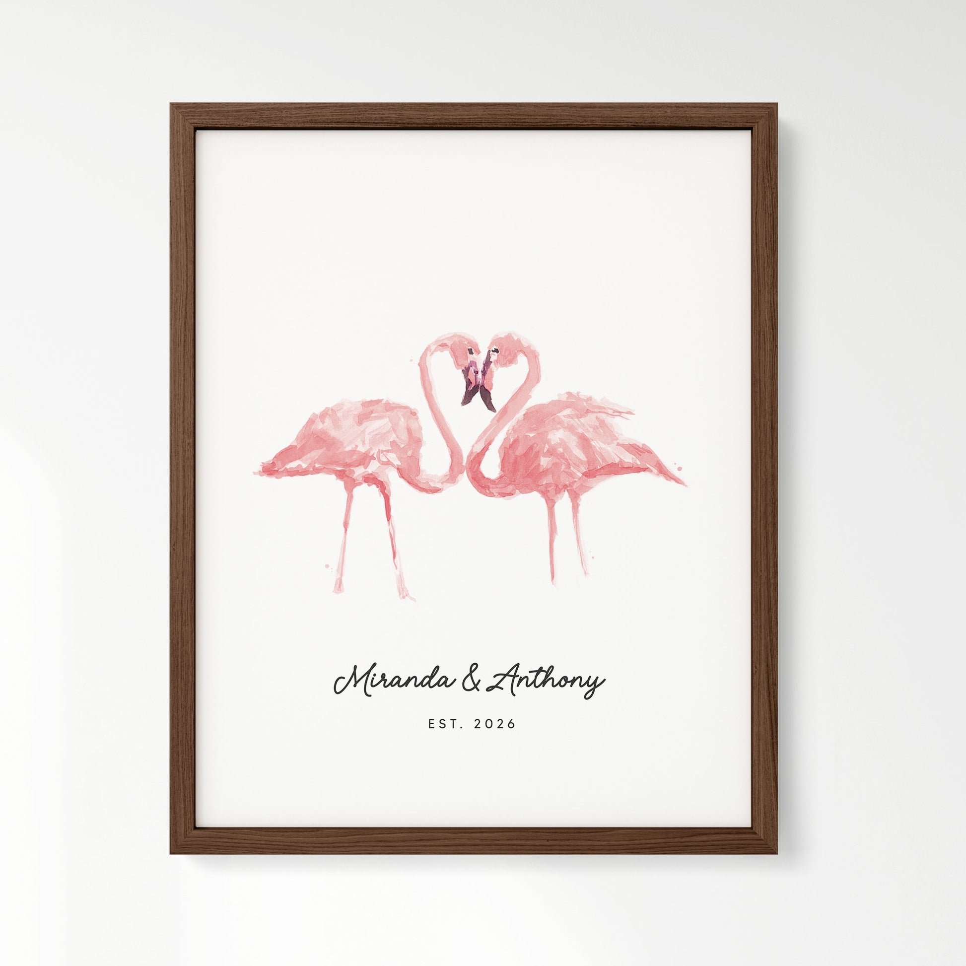 Flamingo Couple Personalized Watercolor Art Print - Art Prints - Moon Rock Prints