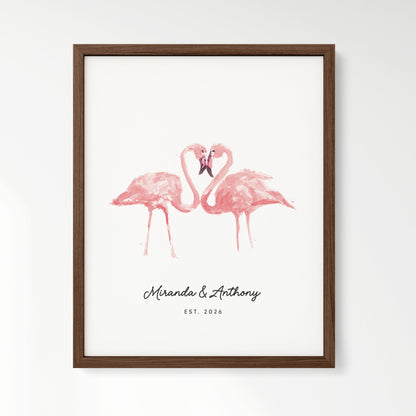 Flamingo Couple Personalized Watercolor Art Print - Art Prints - Moon Rock Prints
