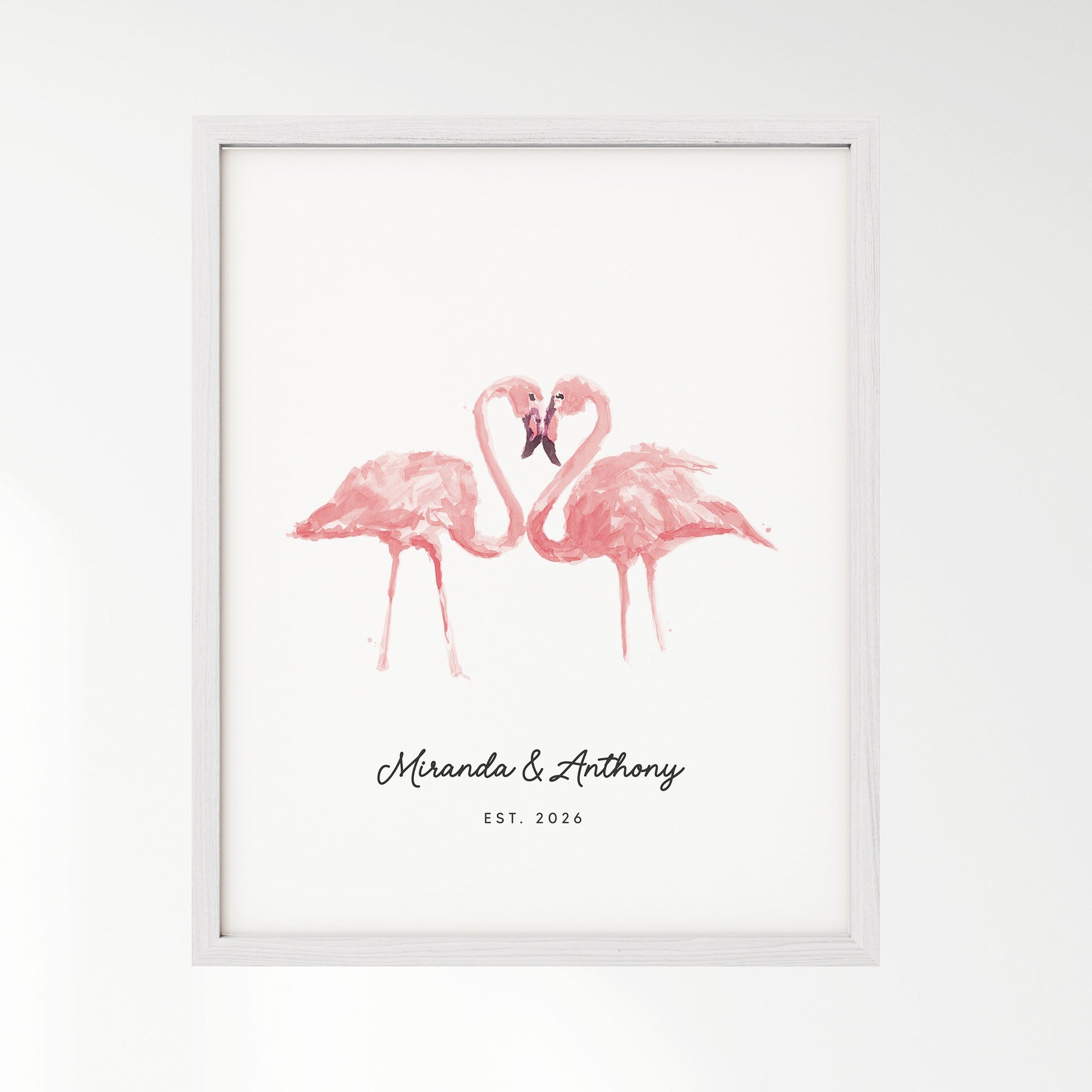 Flamingo Couple Personalized Watercolor Art Print - Art Prints - Moon Rock Prints