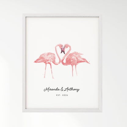 Flamingo Couple Personalized Watercolor Art Print - Art Prints - Moon Rock Prints