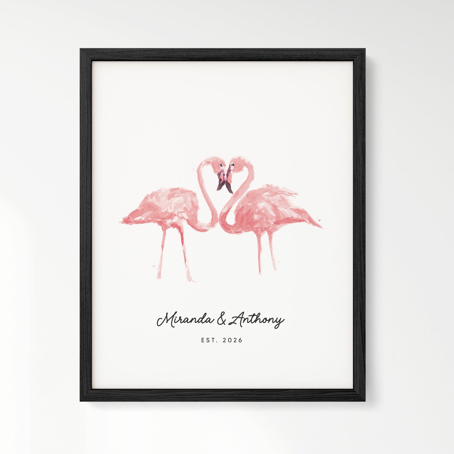 Flamingo Couple Personalized Watercolor Art Print - Art Prints - Moon Rock Prints