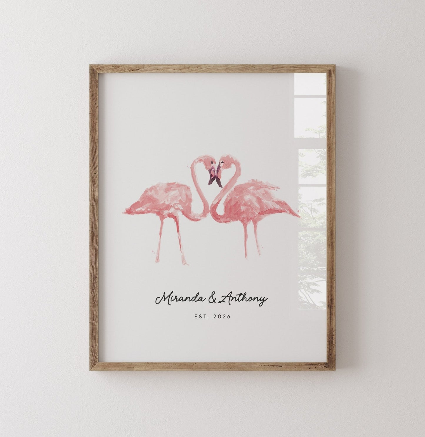 Flamingo Couple Personalized Watercolor Art Print - Art Prints - Moon Rock Prints
