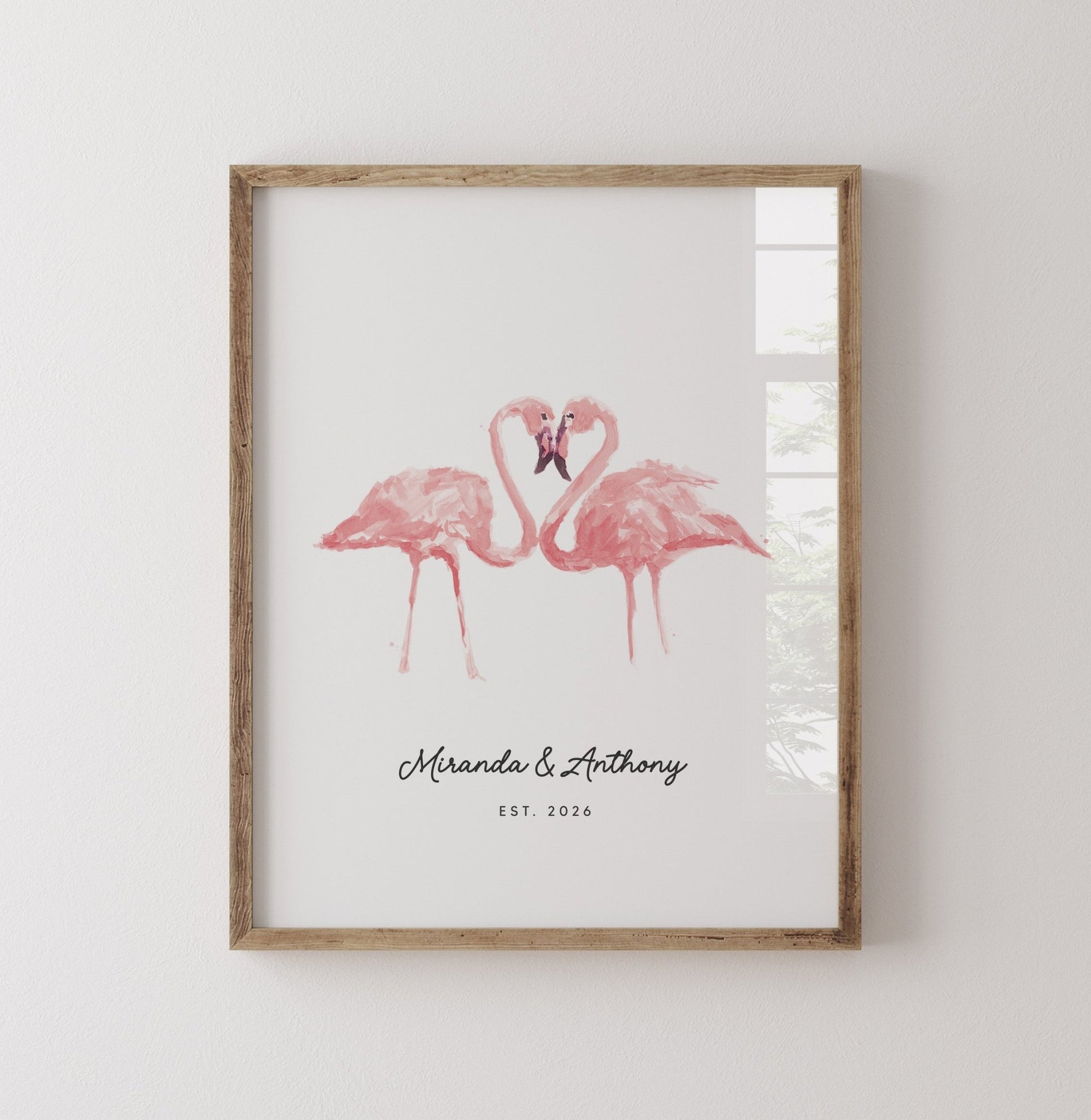 Flamingo Couple Personalized Watercolor Art Print - Art Prints - Moon Rock Prints