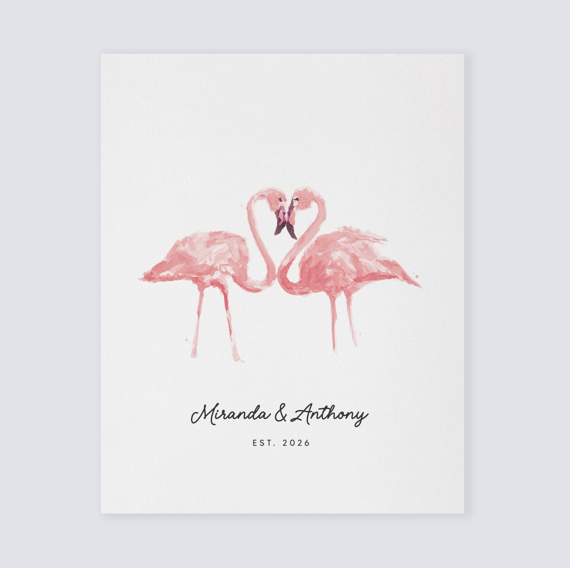 Flamingo Couple Personalized Watercolor Art Print - Art Prints - Moon Rock Prints