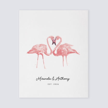 Flamingo Couple Personalized Watercolor Art Print - Art Prints - Moon Rock Prints