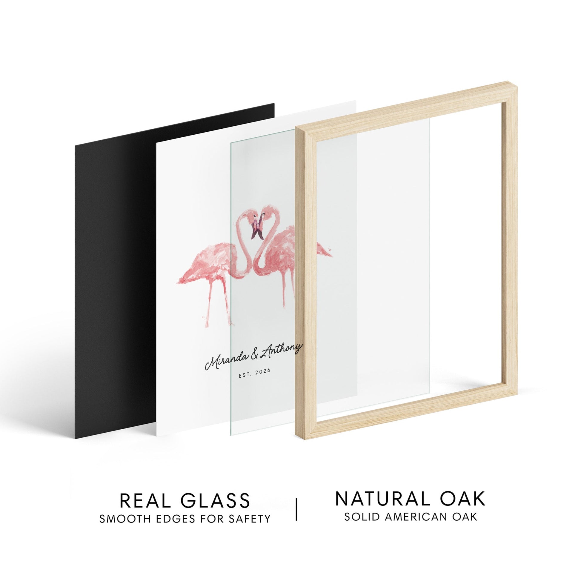 Flamingo Couple Personalized Watercolor Art Print - Art Prints - Moon Rock Prints