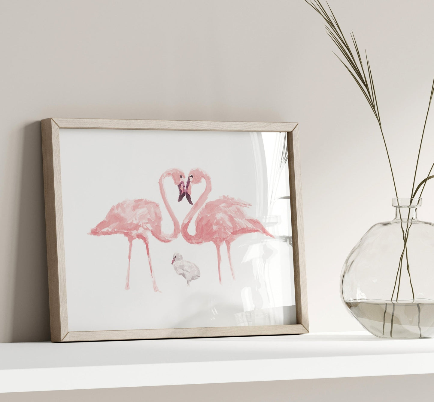 Flamingo Family of 3 Watercolor Art Print - Art Prints - Moon Rock Prints