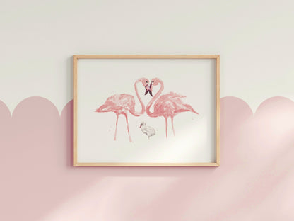 Flamingo Family of 3 Watercolor Art Print - Art Prints - Moon Rock Prints