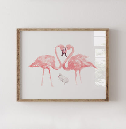 Flamingo Family of 3 Watercolor Art Print - Art Prints - Moon Rock Prints